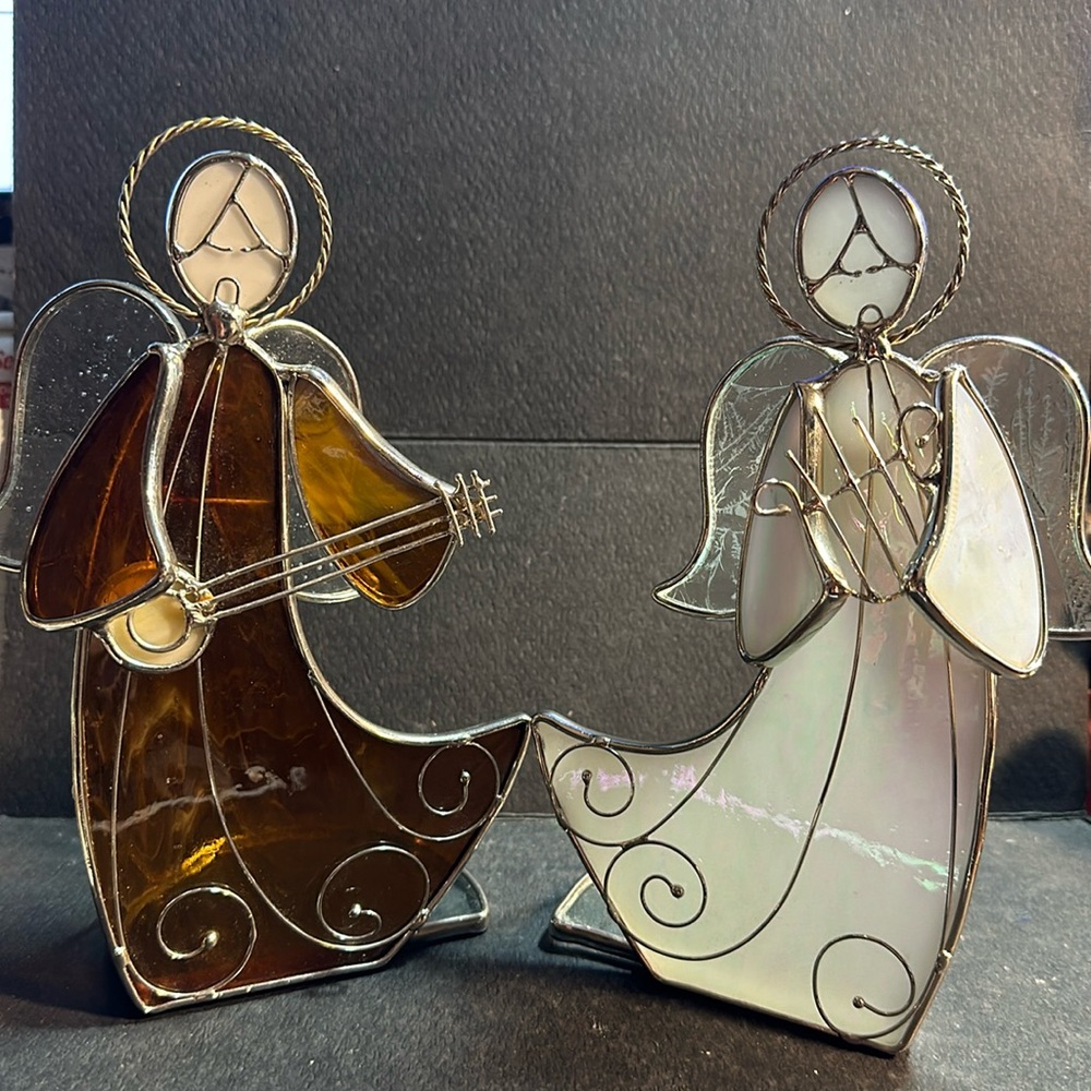 2x Stained Glass Angel Votive Or Tealight Candle Holder 7 inchesTall